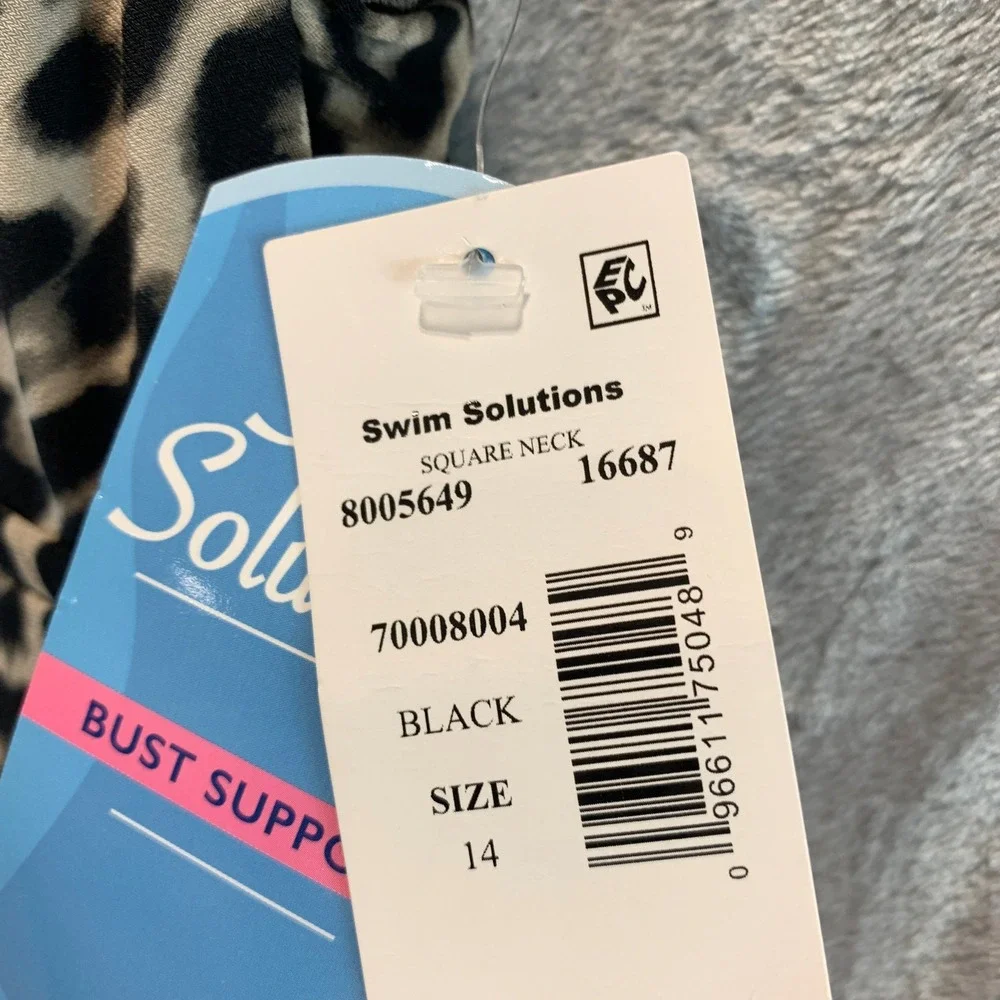 Swim Solutions Leopard Print Square Neck Swimdress Black Tan Size 14 70008004
